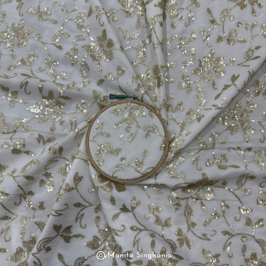 White Plain Dyeable Embroidered Georgette Fabric