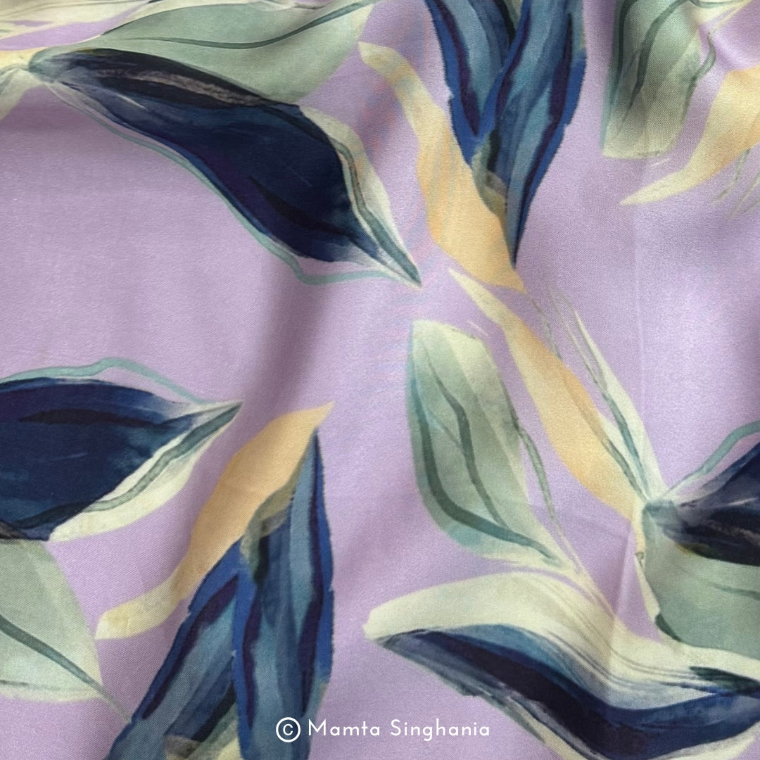 Lavender Leaf Printed Modal Satin