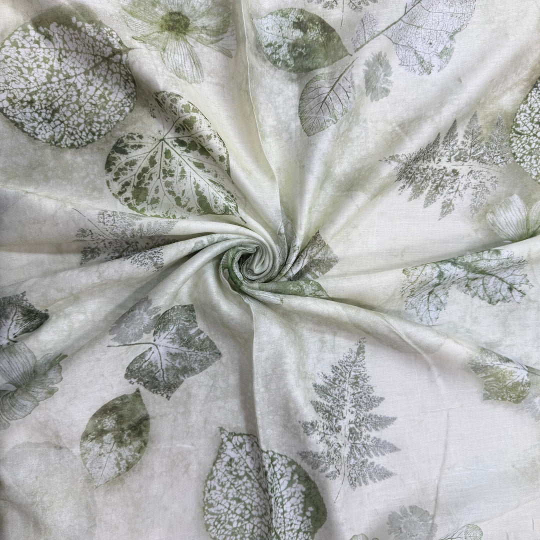 Green Floral Digital Printed Mul Chanderi Fabric