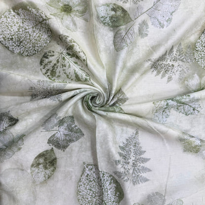Green Floral Digital Printed Mul Chanderi Fabric