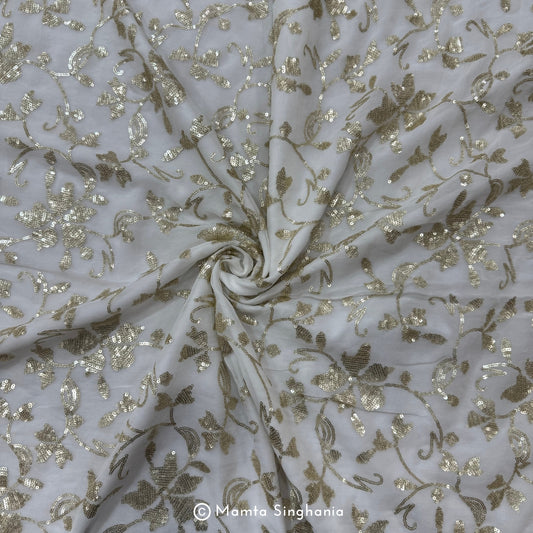 White Plain Dyeable Embroidered Georgette Fabric