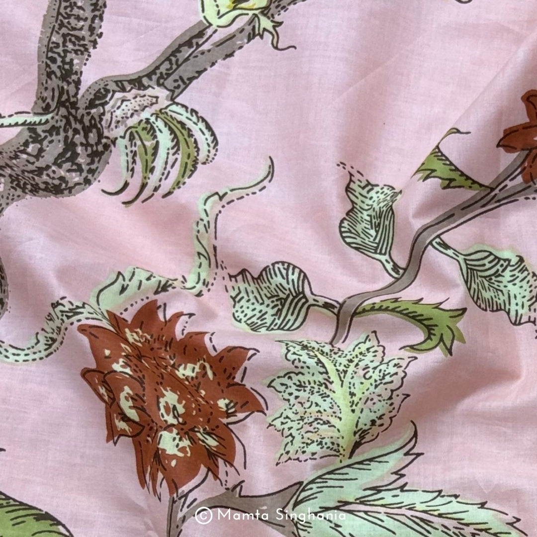 Baby Pink Floral Printed Cotton Fabric