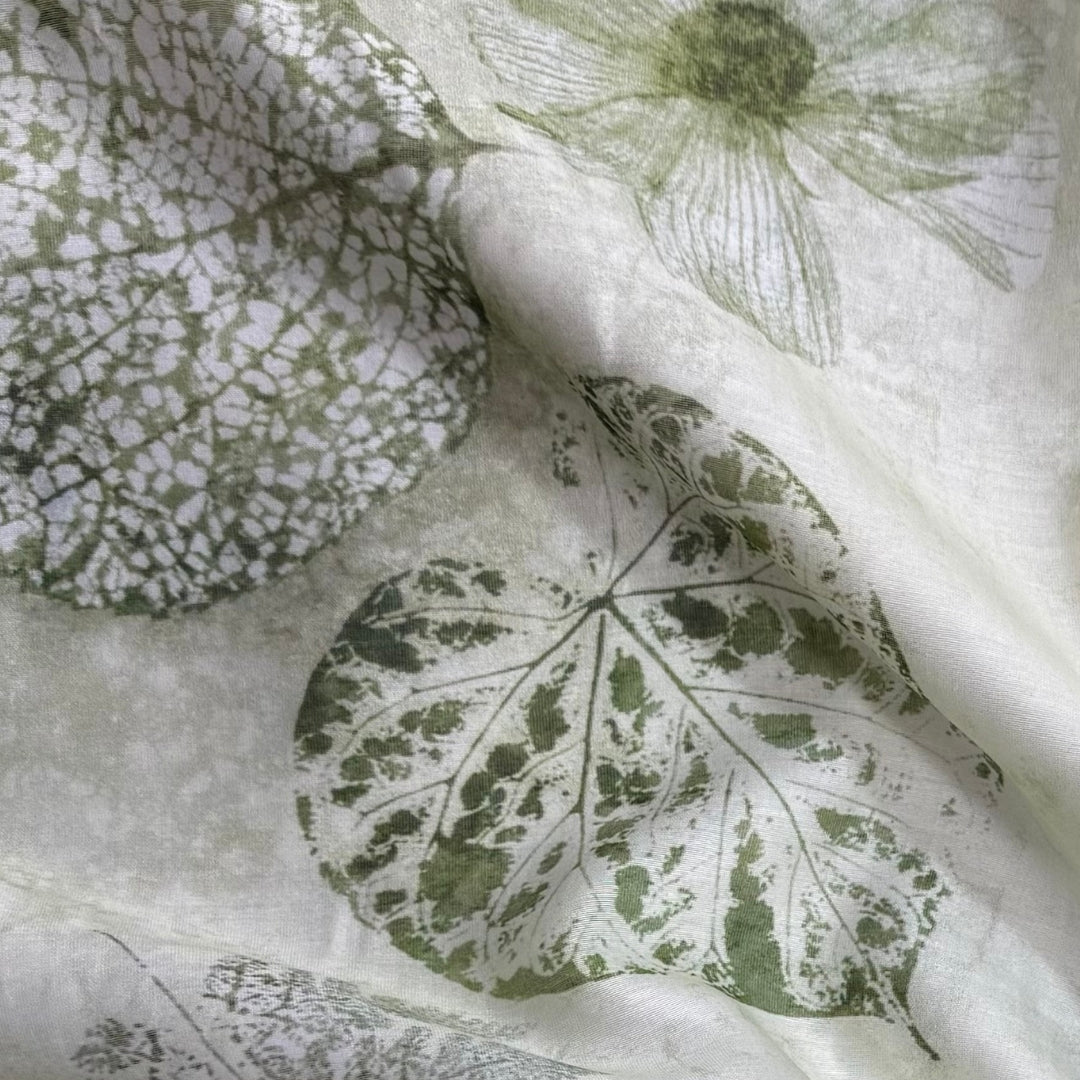 Green Floral Digital Printed Mul Chanderi Fabric