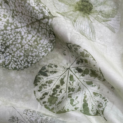 Green Floral Digital Printed Mul Chanderi Fabric