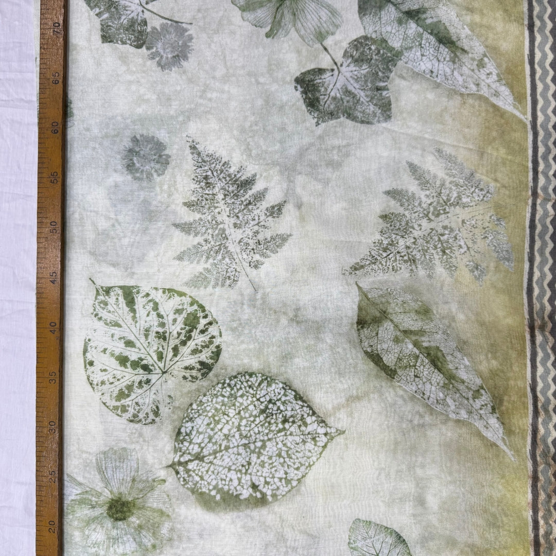Green Floral Digital Printed Mul Chanderi Fabric