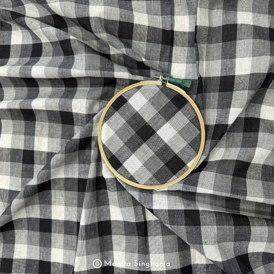 Black and White Checks Handloom Khadi Cotton Fabric