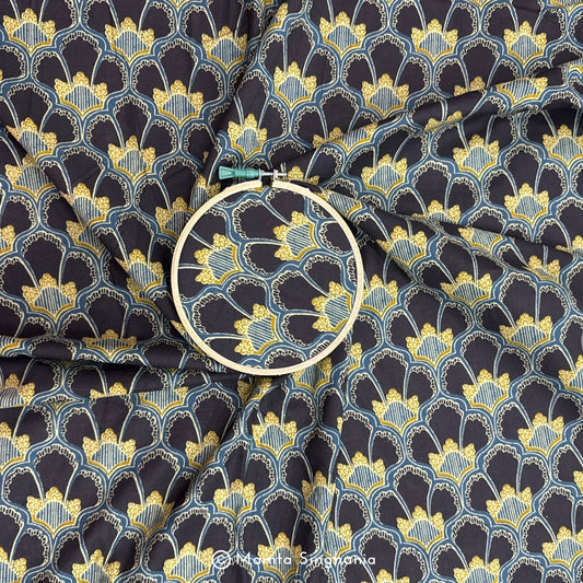 Black and Yellow Floral Printed Cotton Fabric