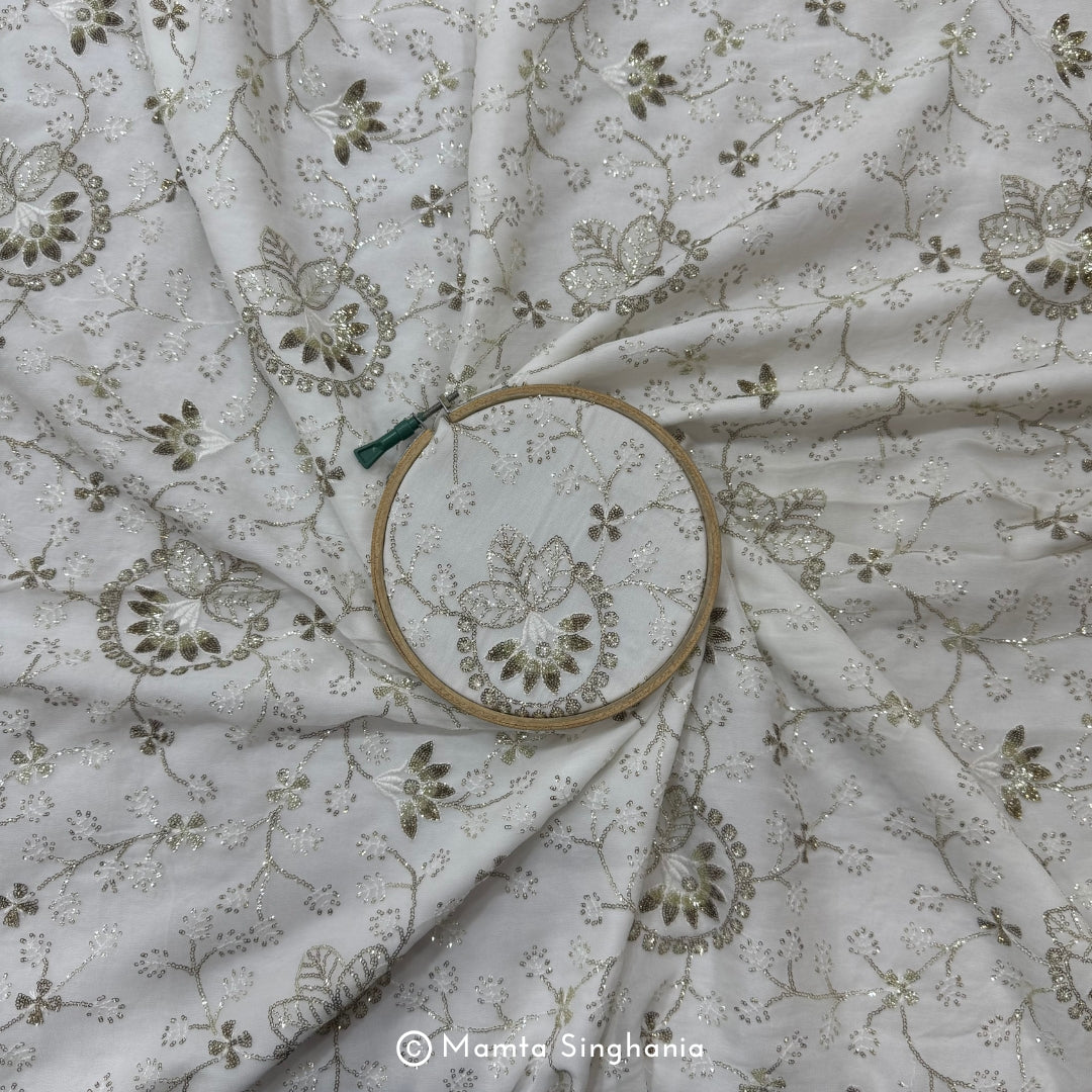 White Plain Dyeable Embroidered Georgette Fabric