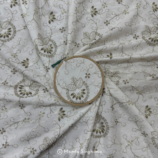 White Plain Dyeable Embroidered Georgette Fabric