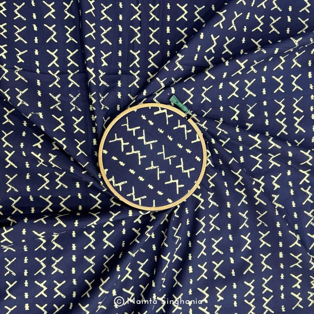 Blue Abstarct Printed Cotton Fabric