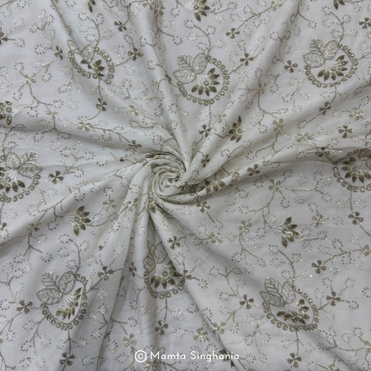 White Plain Dyeable Embroidered Georgette Fabric