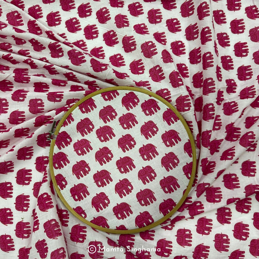 Pink Elephant Printed Cotton Fabric