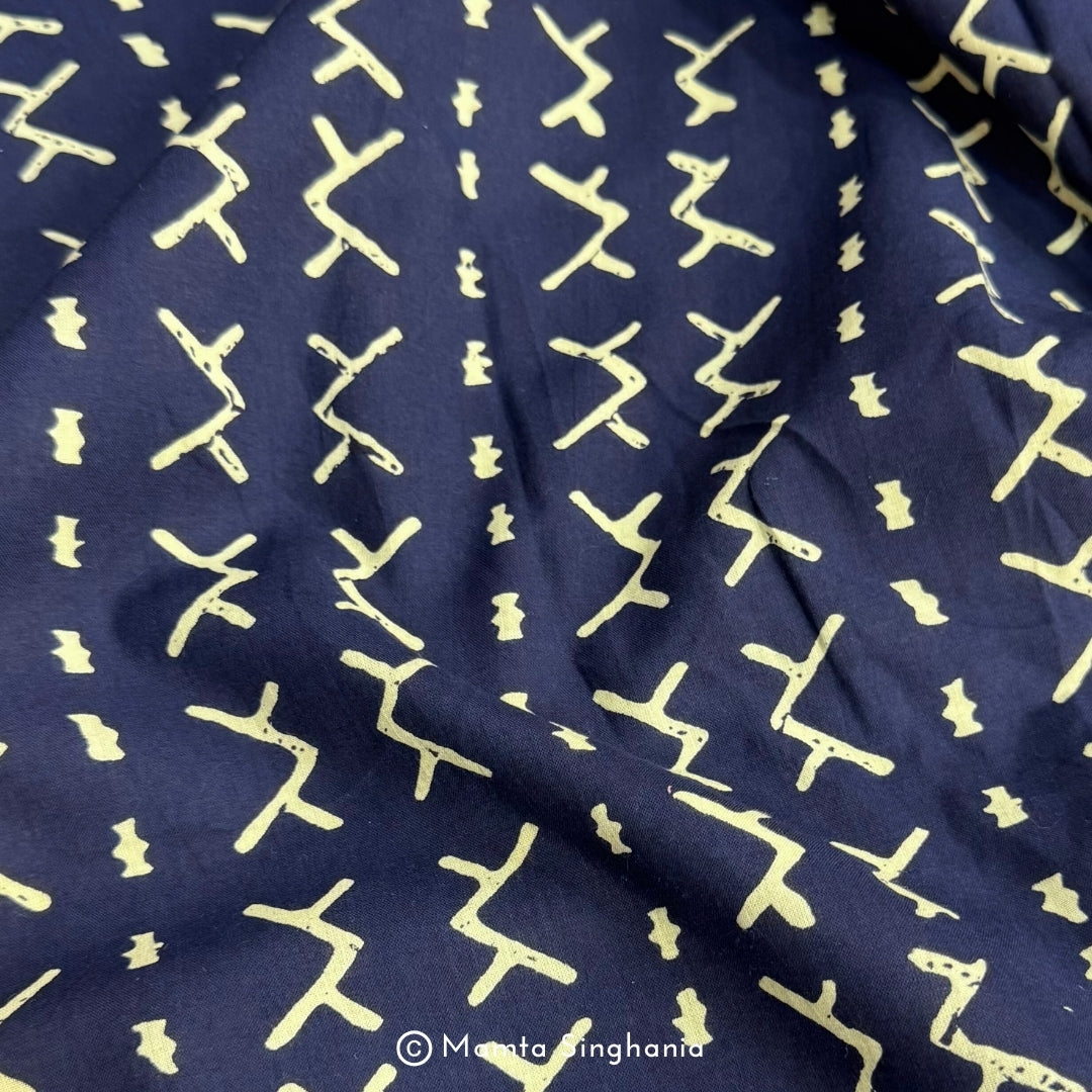 Blue Abstarct Printed Cotton Fabric