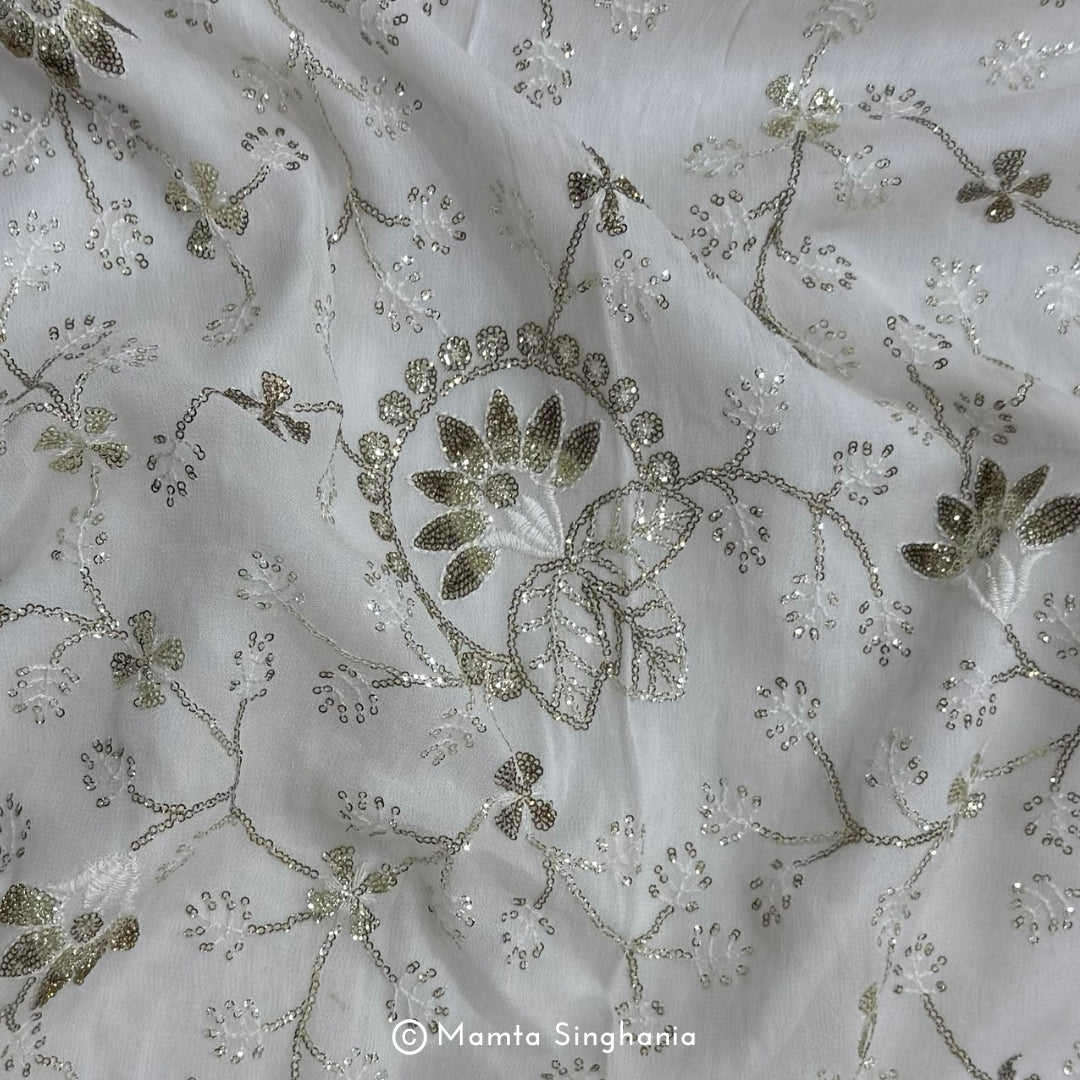 White Plain Dyeable Embroidered Georgette Fabric