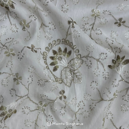 White Plain Dyeable Embroidered Georgette Fabric