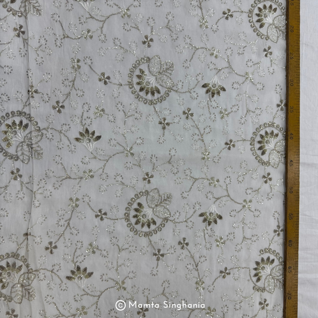 White Plain Dyeable Embroidered Georgette Fabric