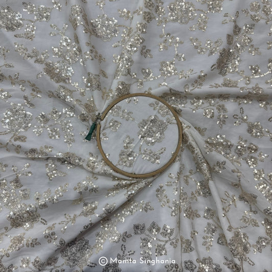 White Plain Dyeable Embroidered Georgette Fabric