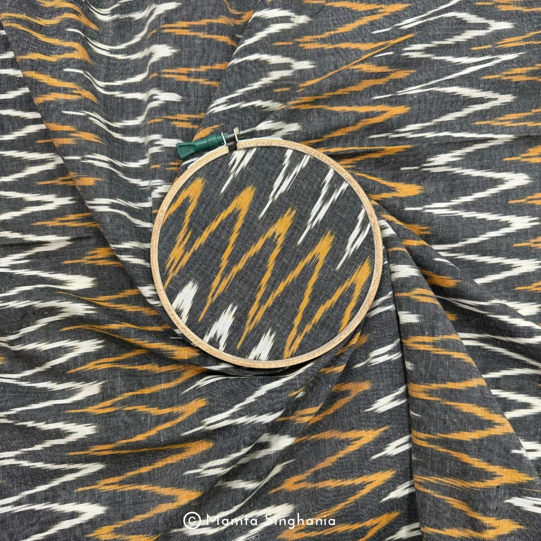 Grey Zig-zag Ikkat Fabric