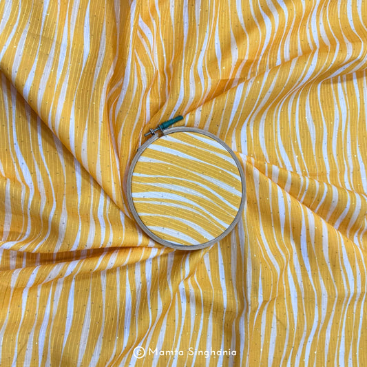 Yellow Sequins Embroidered Cotton Fabric