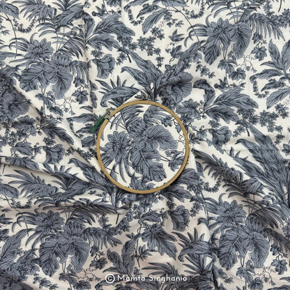 Grey Floral Printed Cotton Fabric