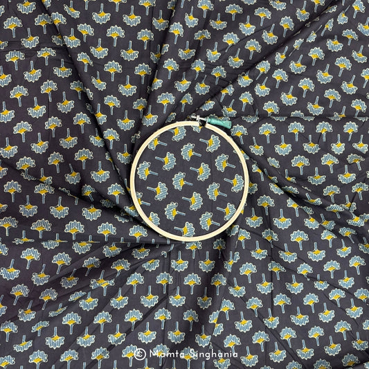 Black and Yellow Floral Printed Cotton Fabric