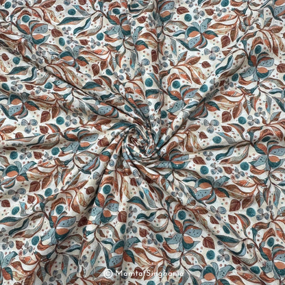 Floral Printed Embroidered Cotton Hakoba Fabric