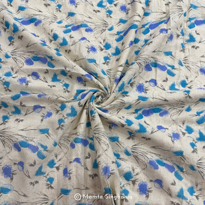 Blue Floral Handloom Cotton Fabric