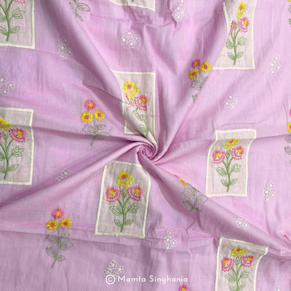 Lavender Floral Embroidered Mul Chanderi Fabric