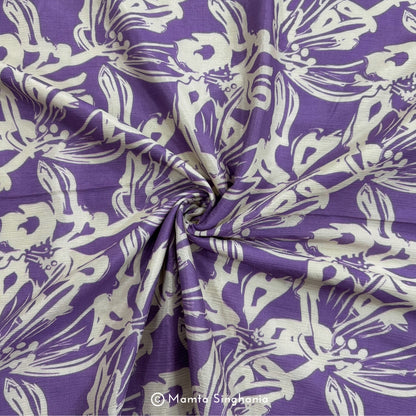 Purple Floral Printed Crush Chiffon Fabric