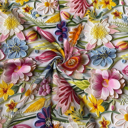 Floral Printed Malai Cotton Fabric