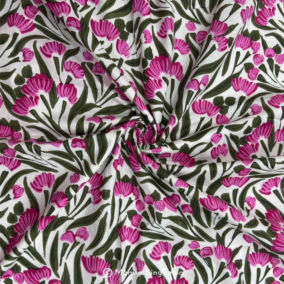 Pink Floral Printed Cotton Fabric