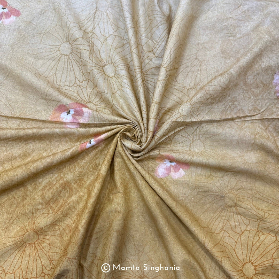 Shaded Mustard Yellow Floral Printed Cotton Fabric