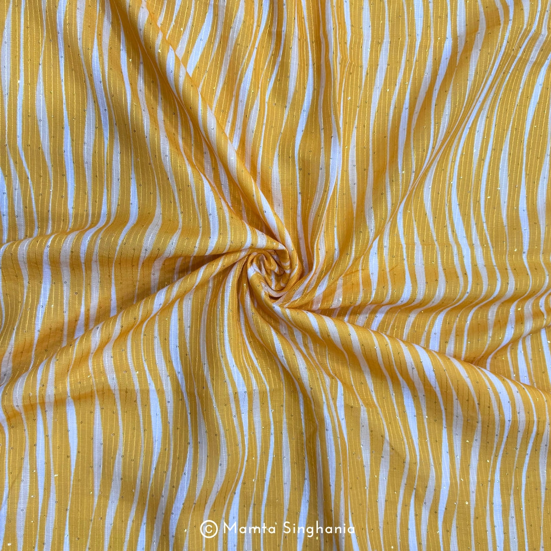 Yellow Sequins Embroidered Cotton Fabric