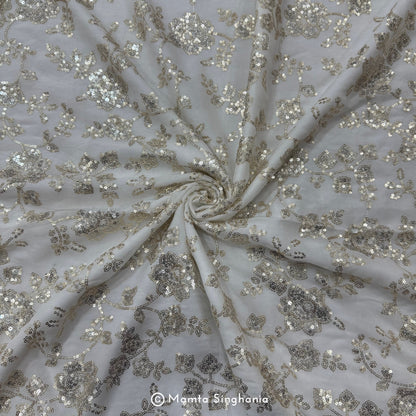 White Plain Dyeable Embroidered Georgette Fabric