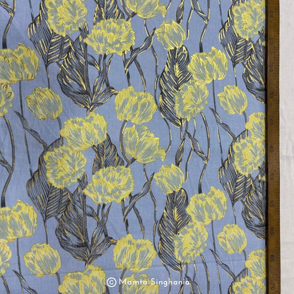 Periwinkle Blue Floral Foil Printed Cotton Fabric