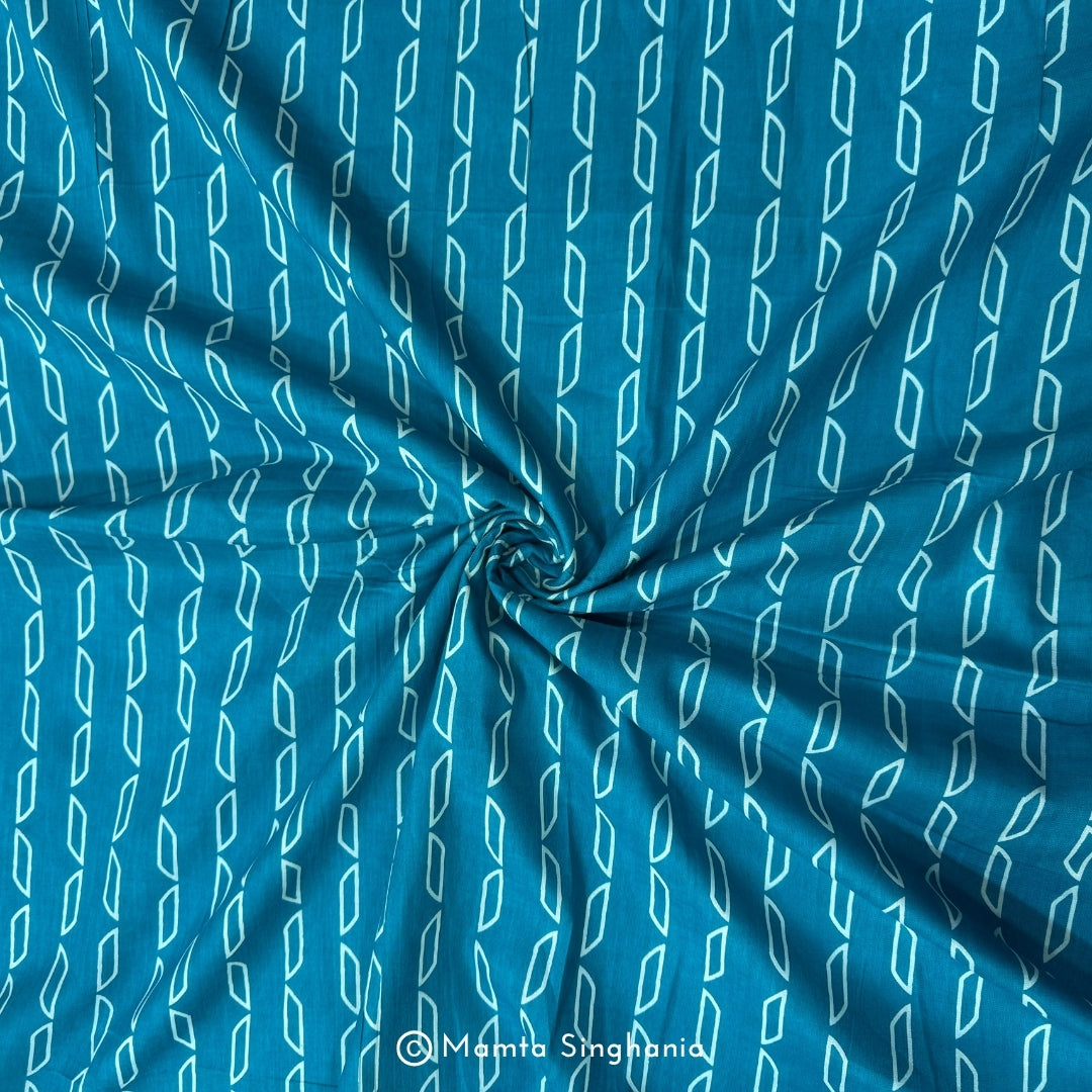 Teal Blue Abstract Printed Cotton Fabric