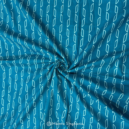 Teal Blue Abstract Printed Cotton Fabric