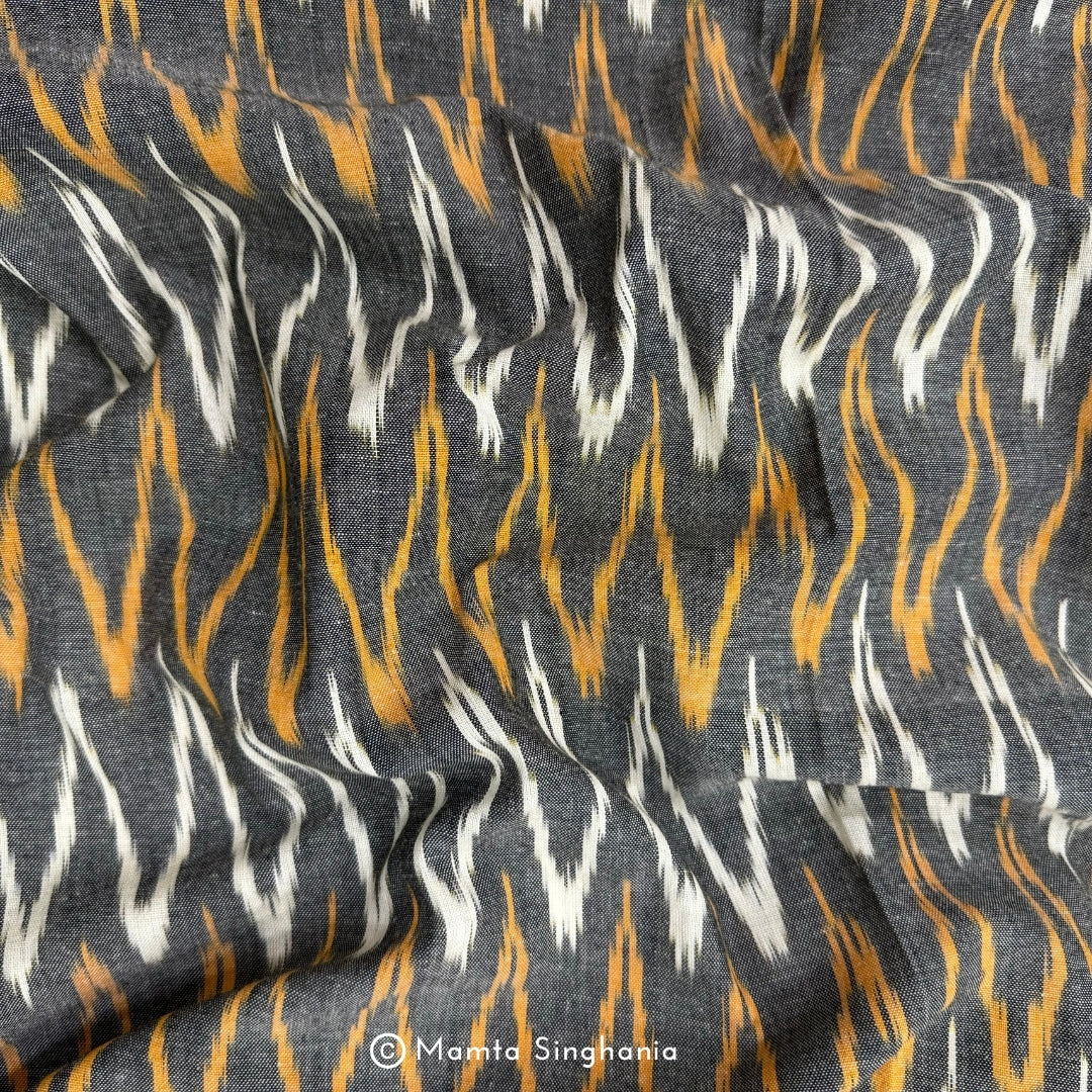 Grey Zig-zag Ikkat Fabric
