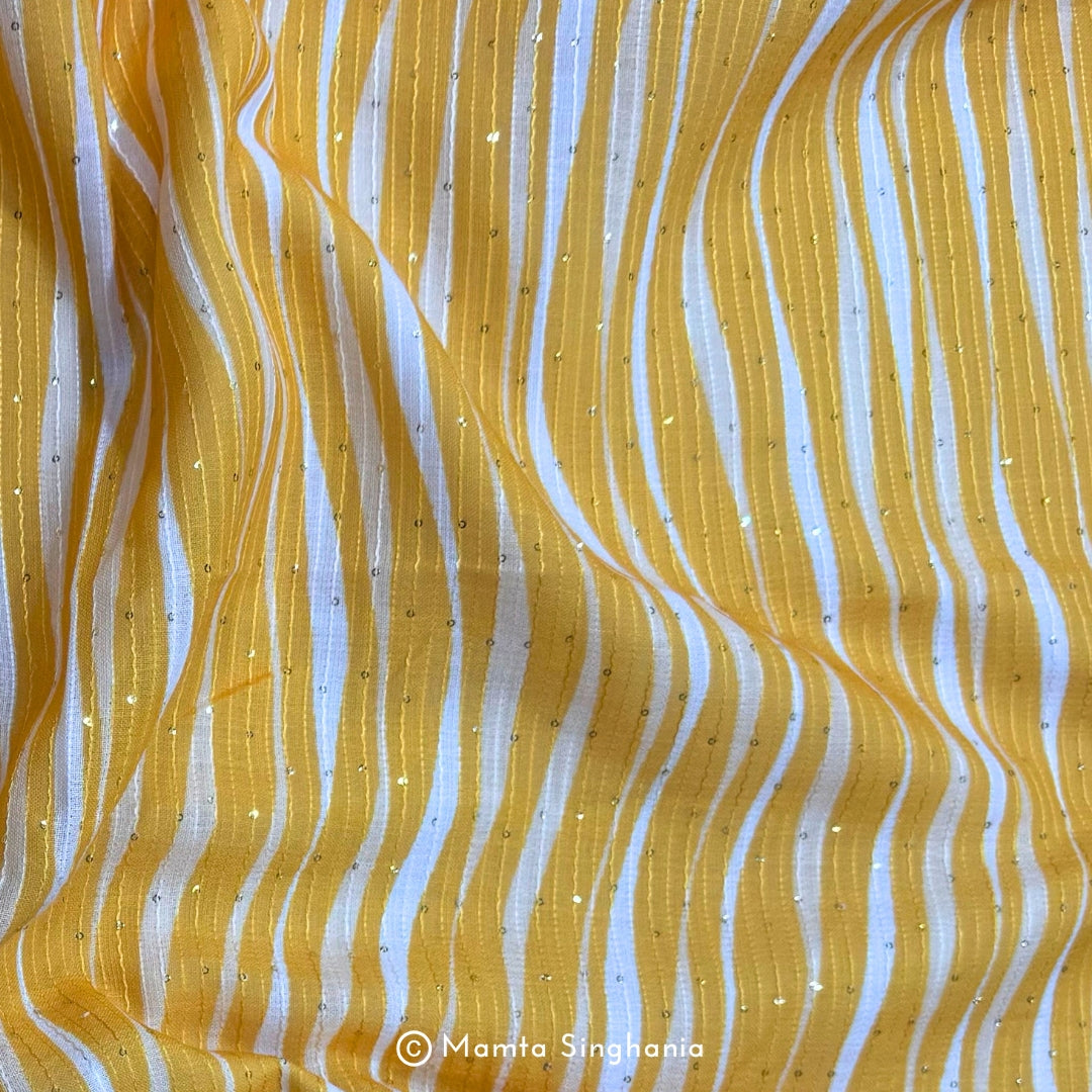 Yellow Sequins Embroidered Cotton Fabric
