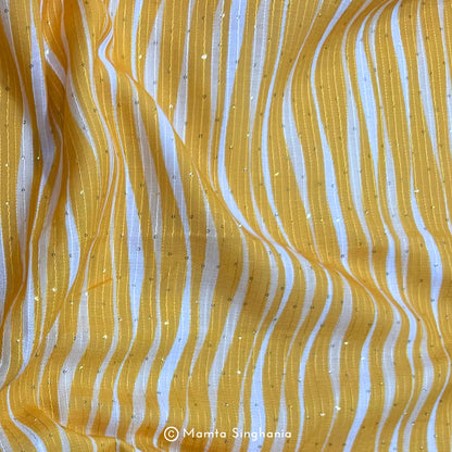 Yellow Sequins Embroidered Cotton Fabric