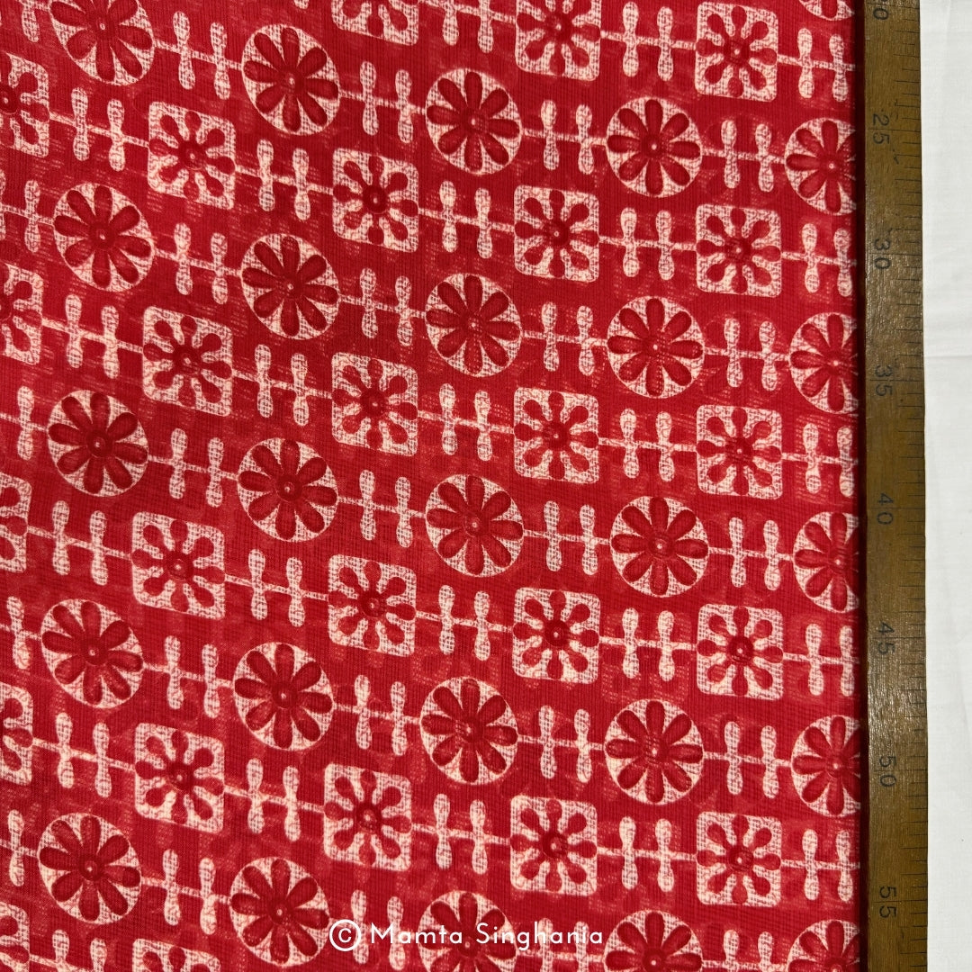 Red Floral Printed Kota Doria Fabric