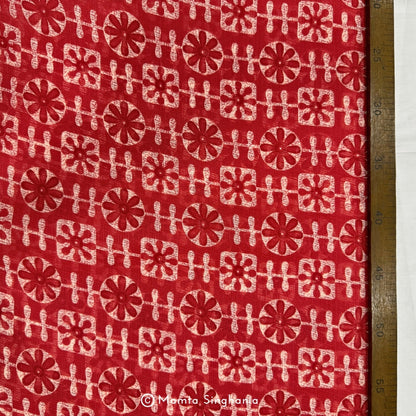 Red Floral Printed Kota Doria Fabric