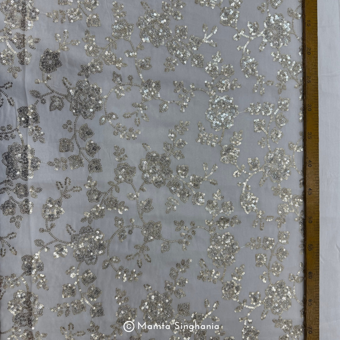 White Plain Dyeable Embroidered Georgette Fabric