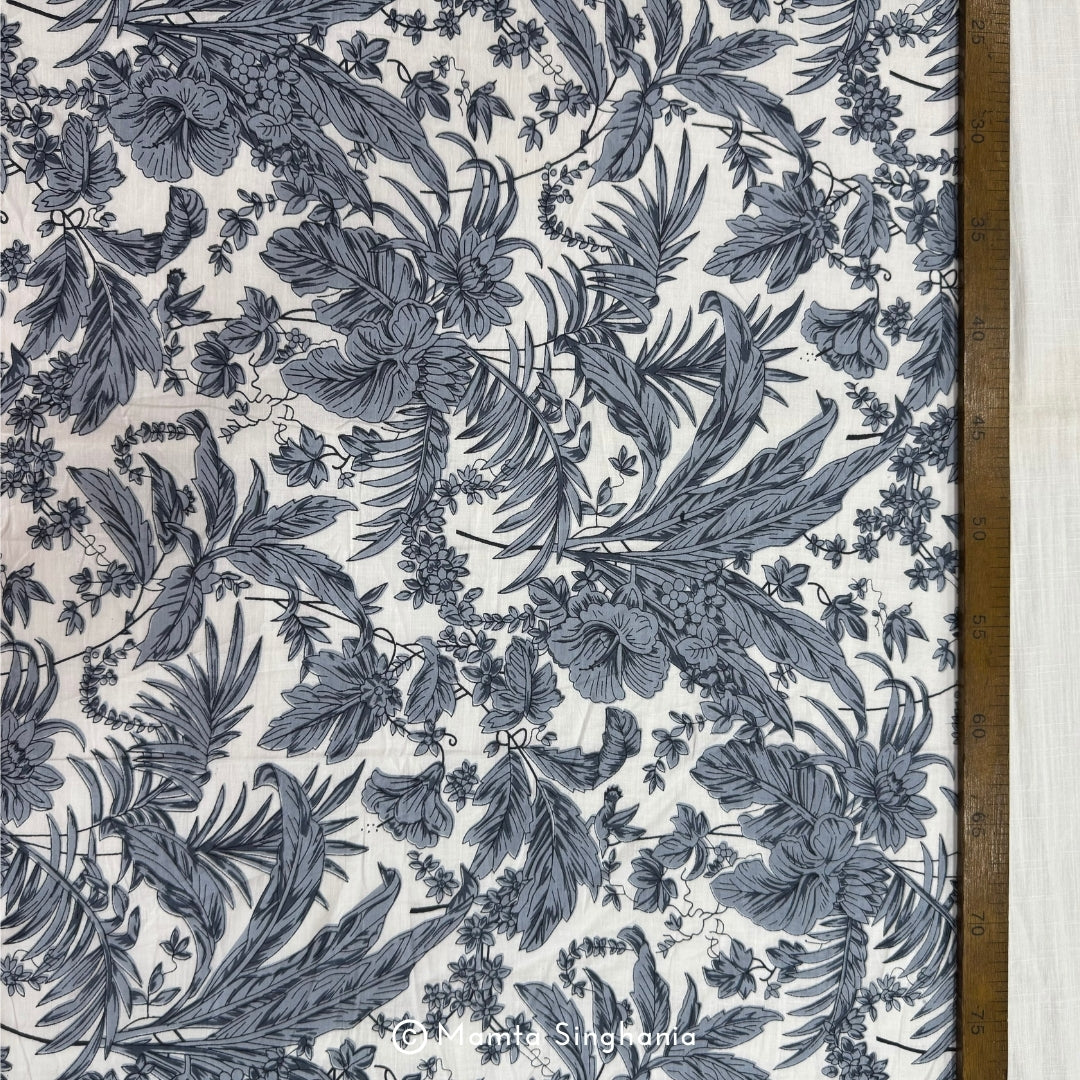 Grey Floral Printed Cotton Fabric