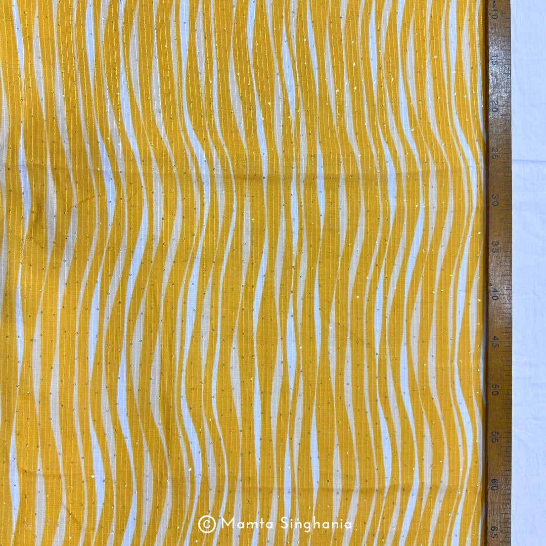 Yellow Sequins Embroidered Cotton Fabric