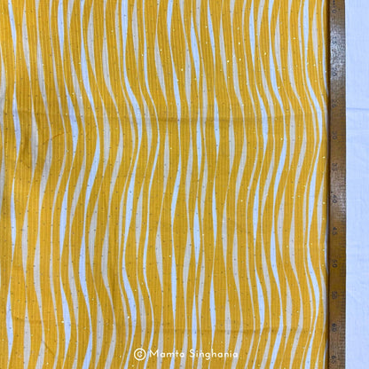 Yellow Sequins Embroidered Cotton Fabric