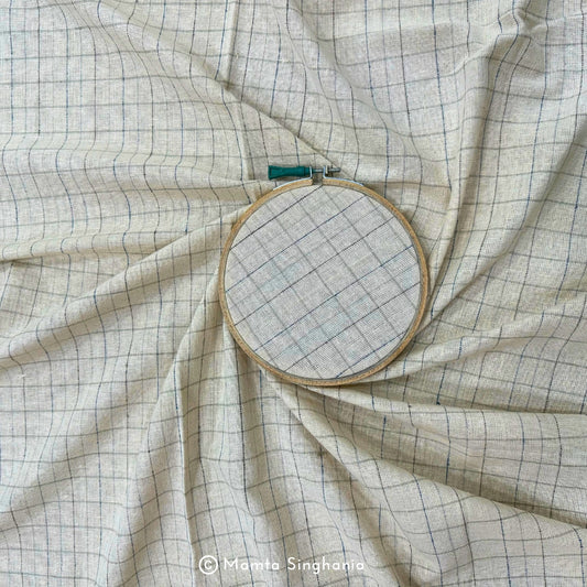 White Checks Handloom Khadi Cotton Fabric
