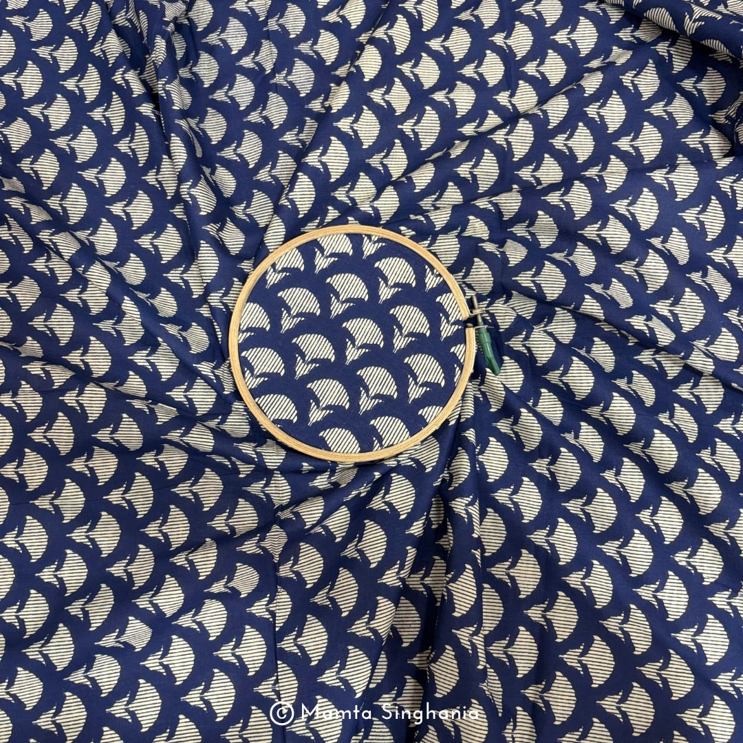 Dark Blue Abstract Printed Cotton Fabric