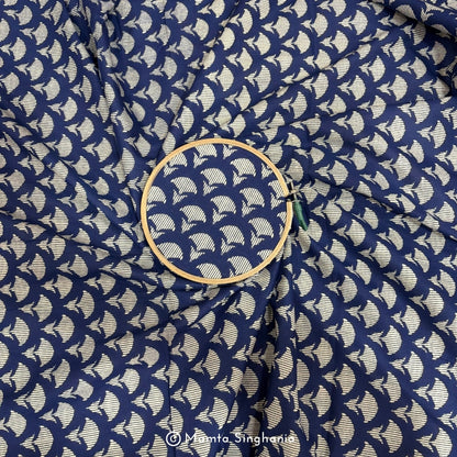 Dark Blue Abstract Printed Cotton Fabric