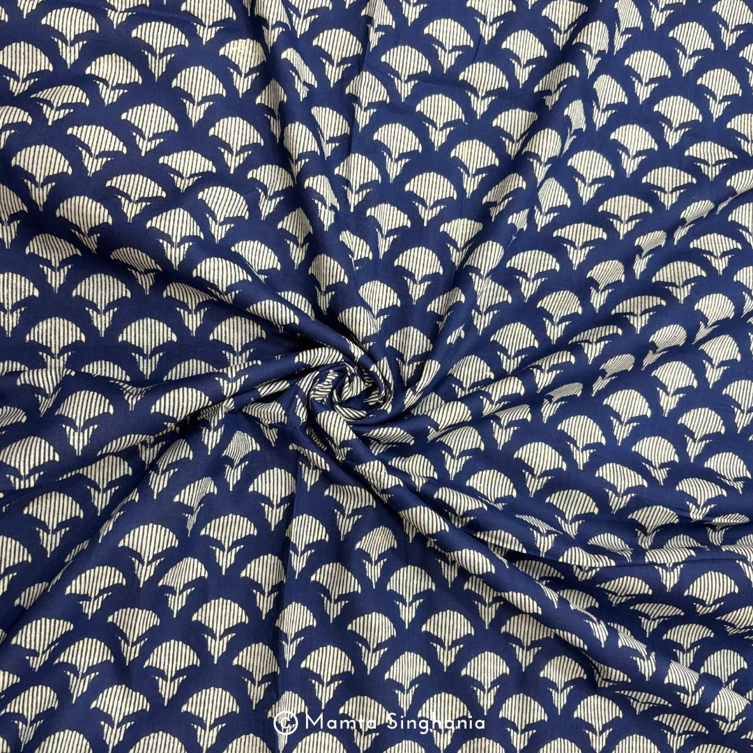 Dark Blue Abstract Printed Cotton Fabric